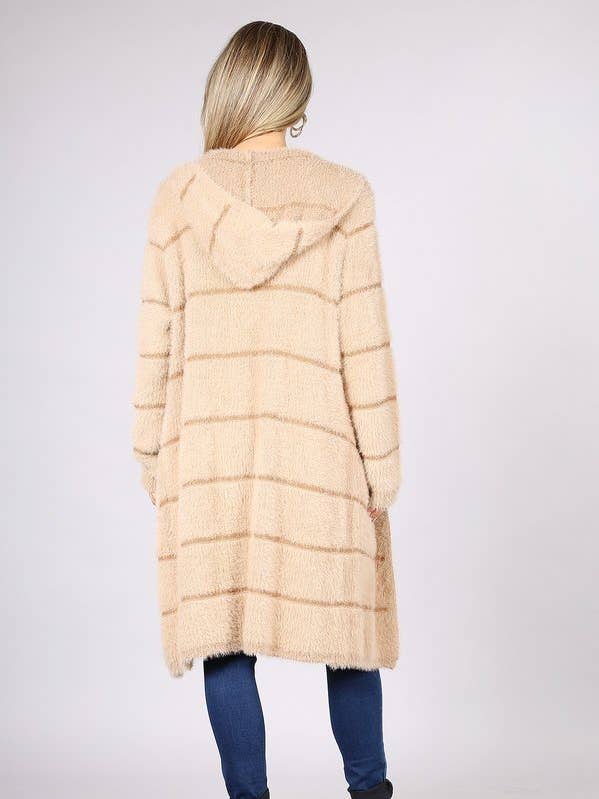 CLR-OUG81245 Fuzzy detailed knit long cardi for wholesale by Oceanus Apparel