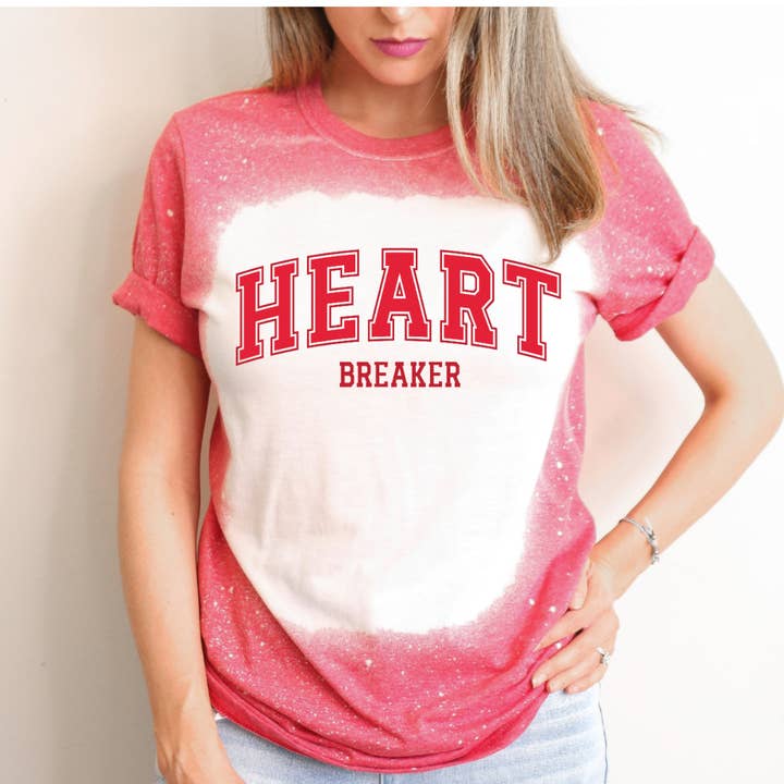 Maglietta di San Valentino Sbiancata Heart Breaker per la vendita all'ingrosso da parte di Hello Gorgeous Apparel