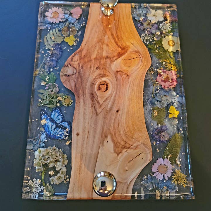 Dried Flowers, Butterfly, Charcuterie Board, Cheese Board for wholesale by WoodShack Curiosities
