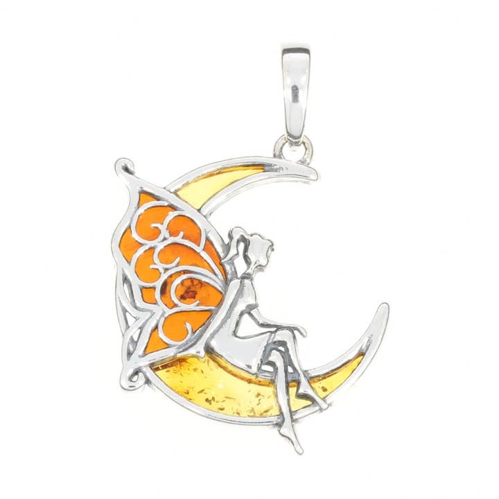 Multi Color Amber “Fairy On The Moon” Reversible Pendant for wholesale by Amberman