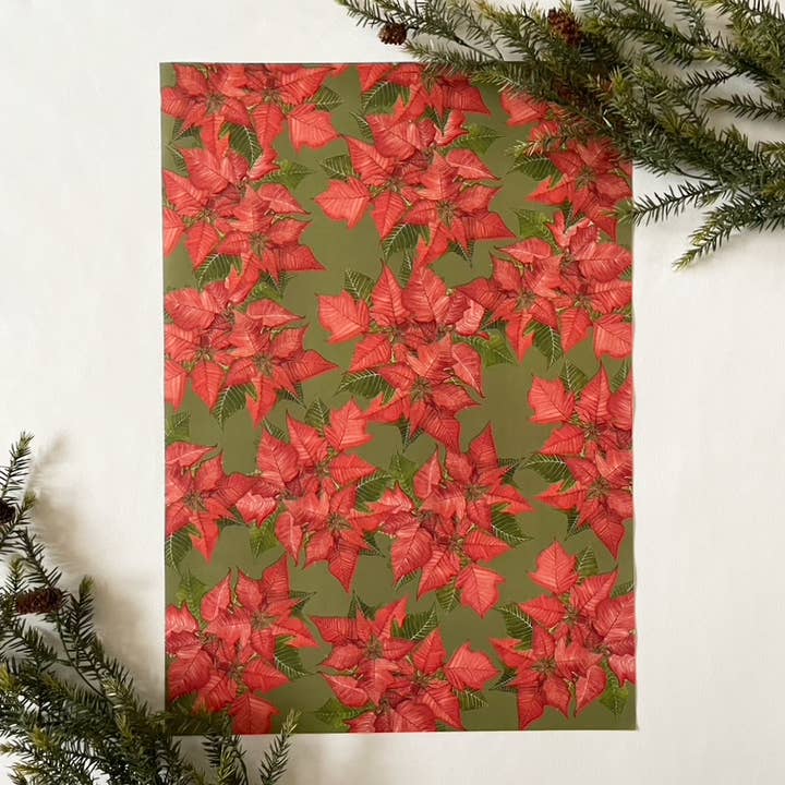 Broad Bloom - Wholesale Flat Wrap - Red Poinsettia Wrapping Paper