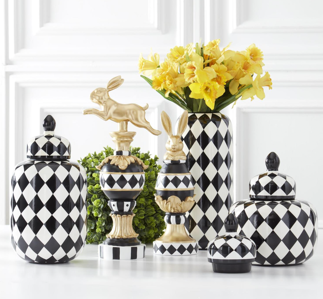 Dunn Deals - Wholesale Decorative Figurine - 16.75" Royal Gold Black & White Prancing Easter Bunny Finial1