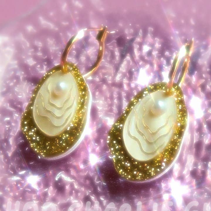 Dainty Golden Oyster Hoop Earrings for wholesale by Shop Charlie Girl