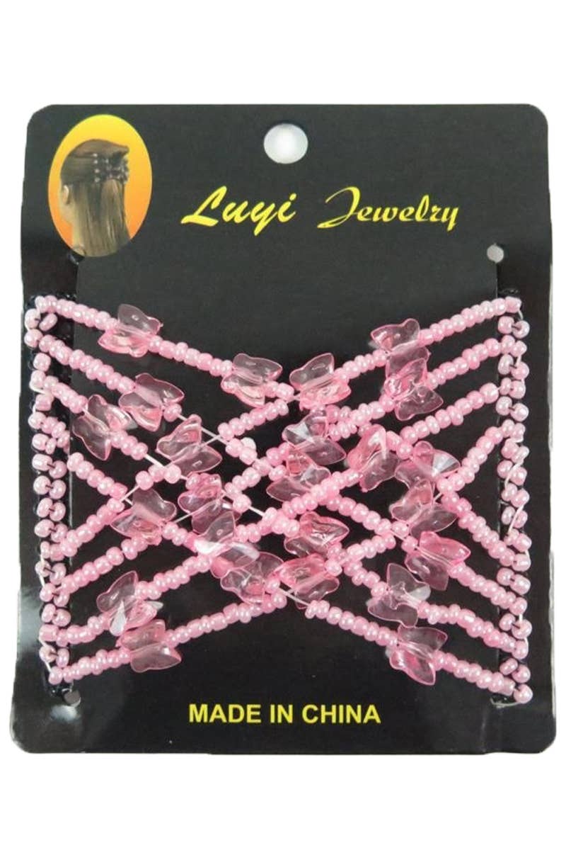 Cap Zone - Wholesale Hair Accessories Set - Women's - Butterfly Beaded Elastic Magic Comb Clip Hair Claw1