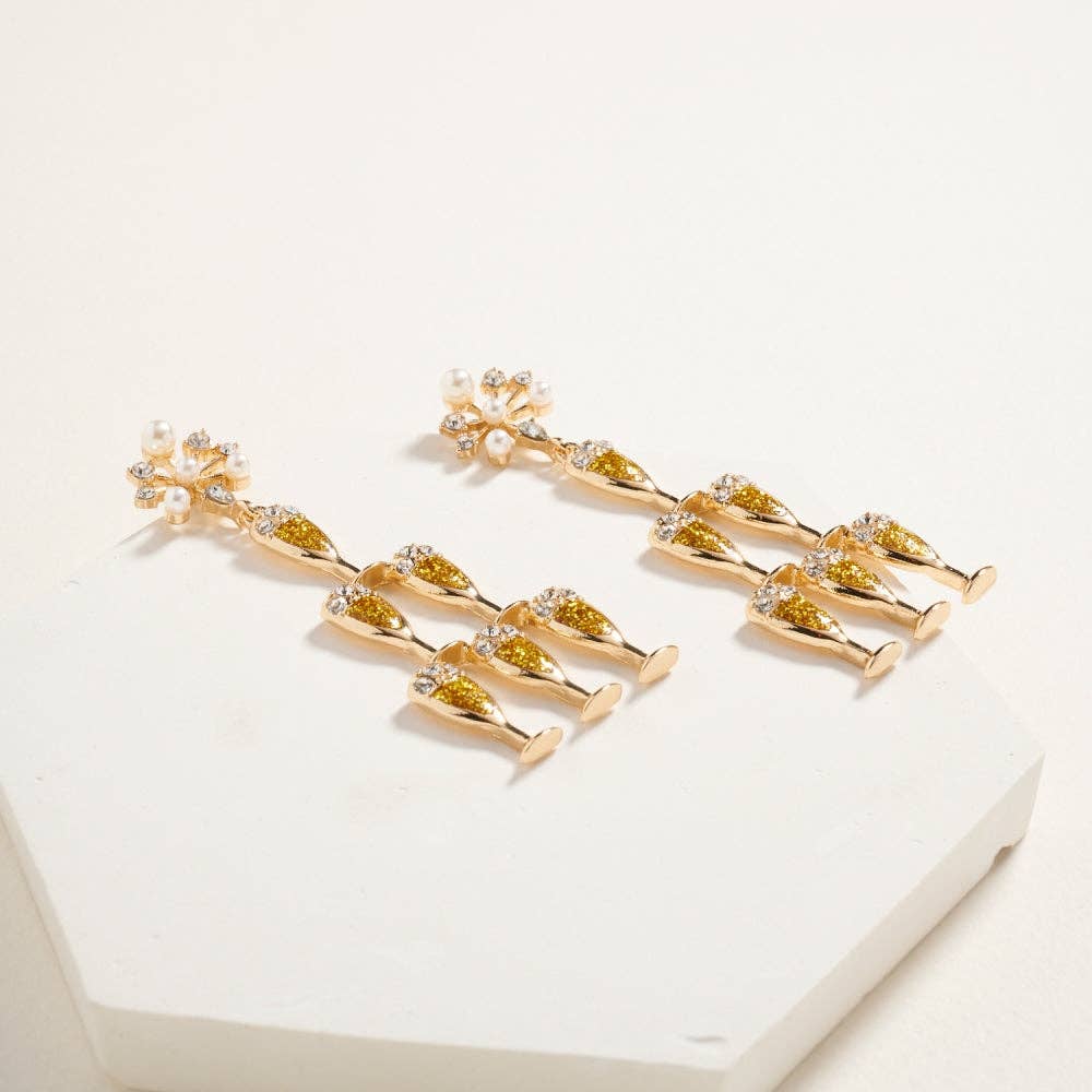 Designature New York - Wholesale Dangle Earrings - Champagne Glass Tower Glitter Party Post Earrings2