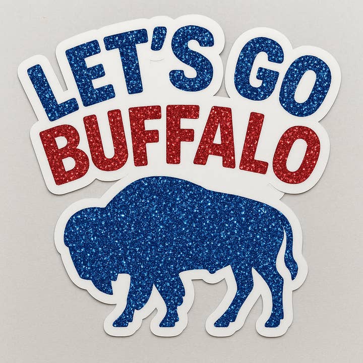 Let's Go Buffalo Glitter Sticker 3" for wholesale by Christmas All Over
