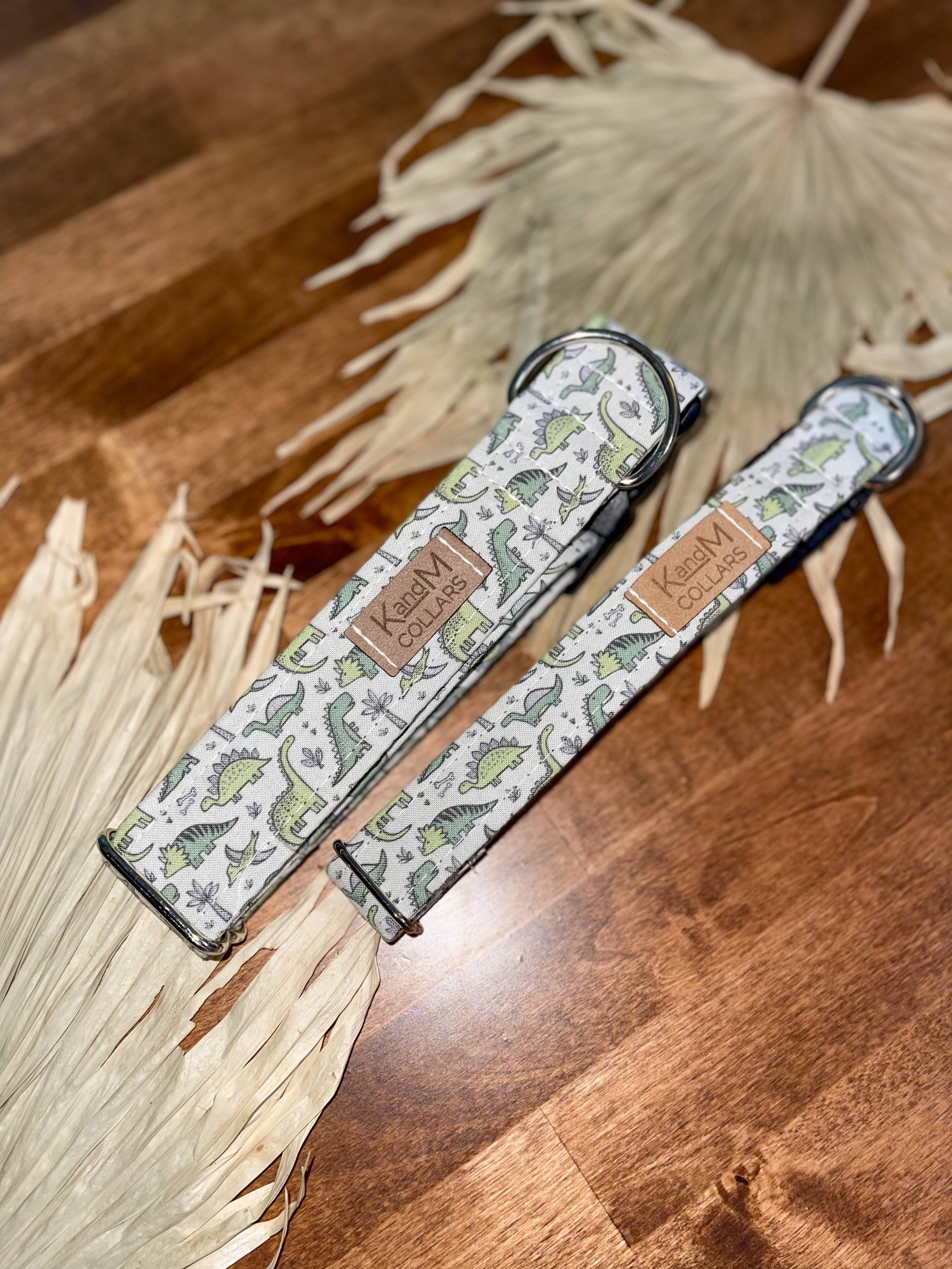 K and M Collars - Wholesale Pet Collar - Dog - Green Tiny Dinos Dog Collar, Pet Accessory, Dinosaurs, T-Rex1