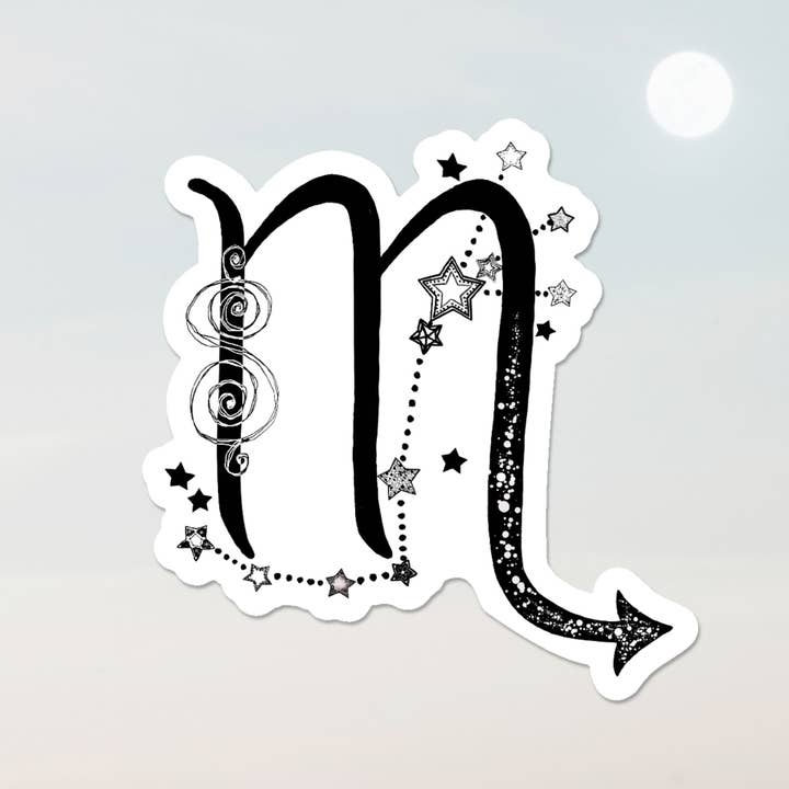 Katekreates - Vendita all'ingrosso Adesivo - Scorpione simbolo e costellazione, adesivo zodiacale da 3", bianco