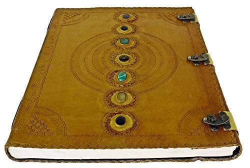 Tuzech Leather - Wholesale Journal/Diary - Tuzech Seven Chakra Medieval Stone Embossed Handmade Jumbo Leather Journal Book of Shadows Notebook Office Hocus Pocus Diary College Poetry Sketch With Leather Bound12