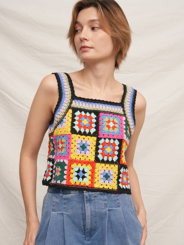 Sleeveless Granny Square Crochet Top for wholesale by En Crème