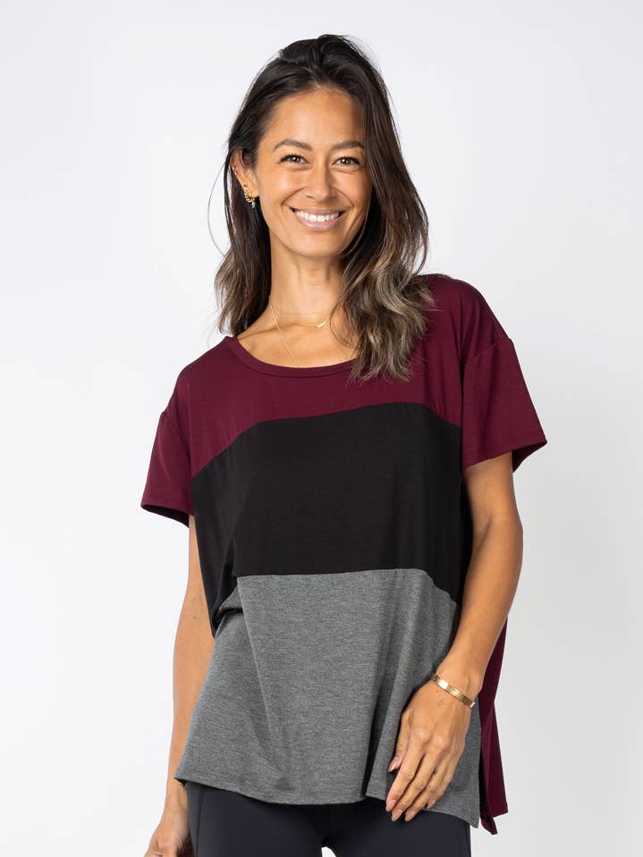 Austin Color Block Tee (Black Cherry Mix) for wholesale by Ten Tomorrow