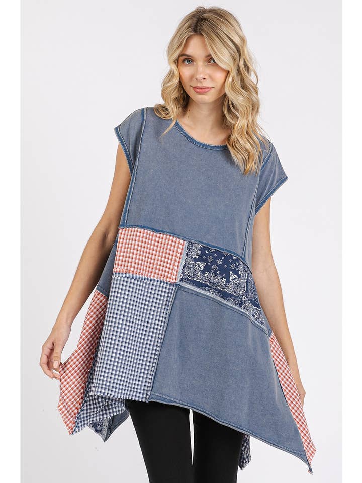 HAUT À OURLET EN MOUCHOIR À MOTIF CACHEMIRE VICHY pour la vente par mittoshop