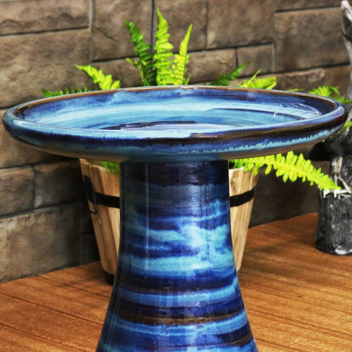 Sunnydaze Decor - Wholesale Bird Bath - Duo-Tone Glazed Ceramic Bird Bath - 20.5 in - Galaxy Blue