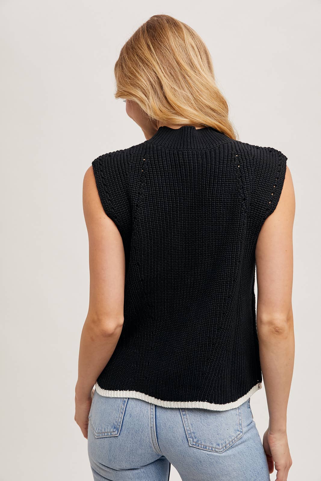 Bluivy - Wholesale Sweater Vest - Women's - MOCK KNECK CONTRAST BOTTOM HEM CAP-SLEEVED KNIT SWEATER VEST4