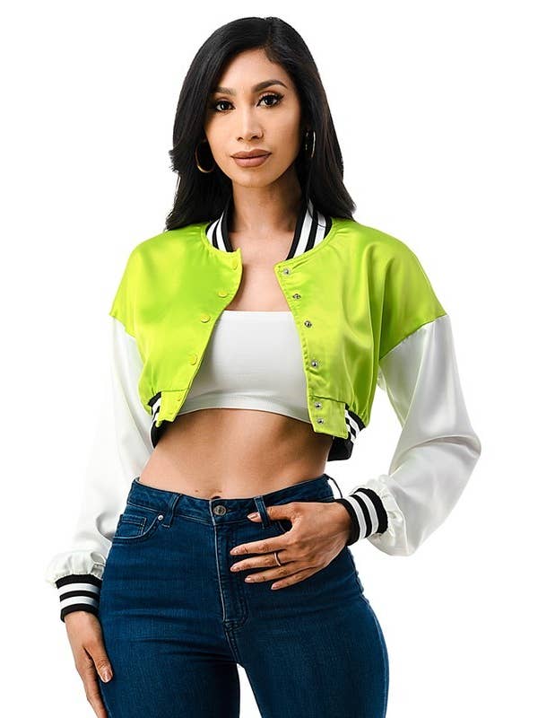 Boswell - Wholesale Varsity/Baseball Jacket - Women's - Satin Cropped Long Sleeve Varsity Jacket3