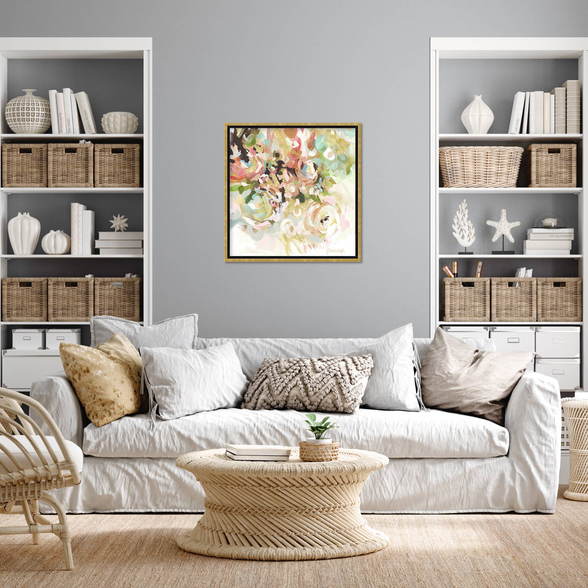 Ready2hangart, Inc. - Wholesale Art Print - "Flower Abstract" Framed Embellished Canvas Wall Art1