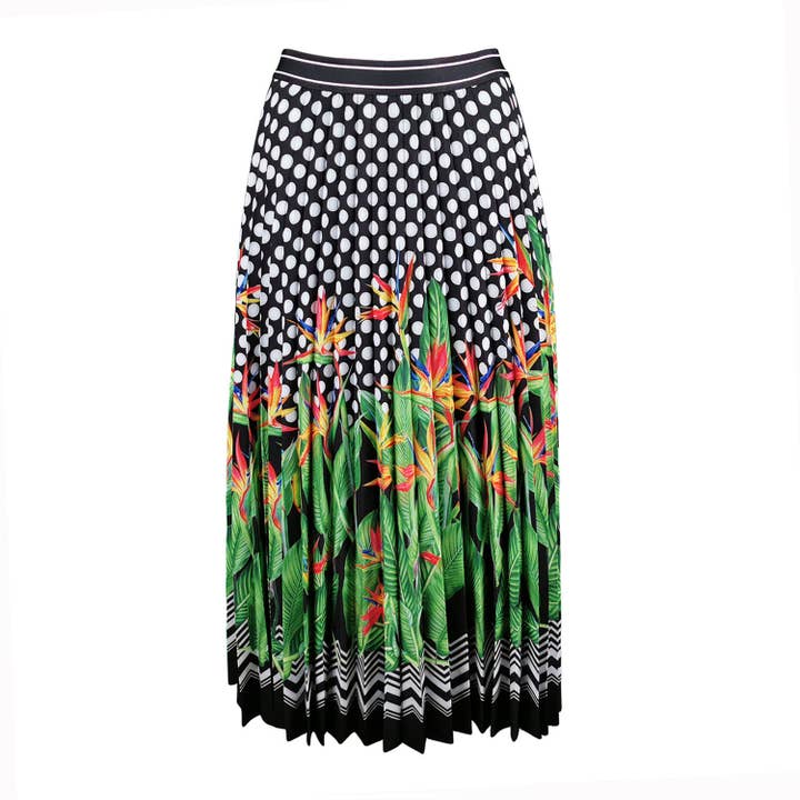 Polka Dot & Palm Tree Print Pleated Skirt for wholesale by Lalipop Design