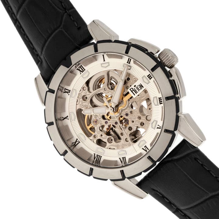 Reign - Wholesale Wrist Watch - Men's - Reign Philippe Automatic Leather-Band Skeleton Watch1