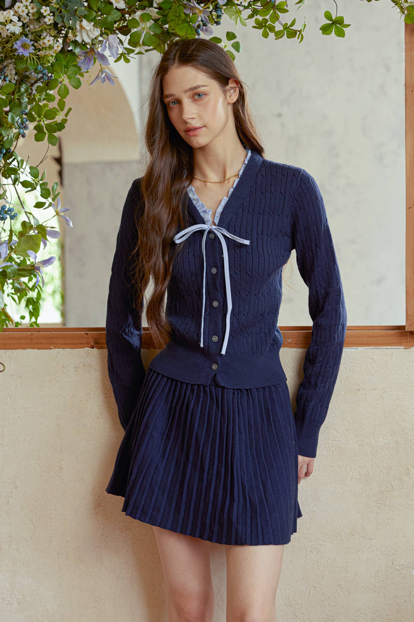 ROSIE POSIE – wholesale Set med topp och kjol - Dam – RP2945 - Marinblå Stickad & Plisserad Kjolset8