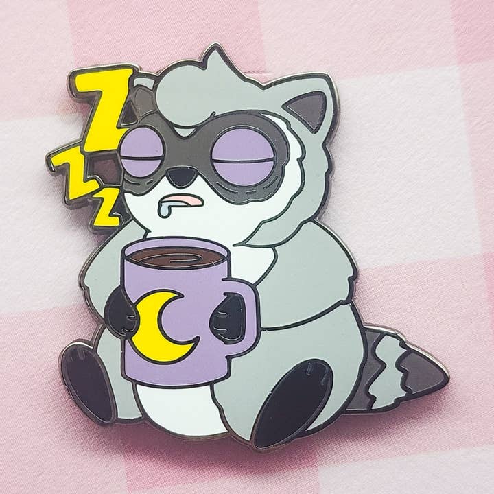 Toku Arts - Wholesale Lapel Pin/Button - Midnight Brew Raccoon Enamel Pin0