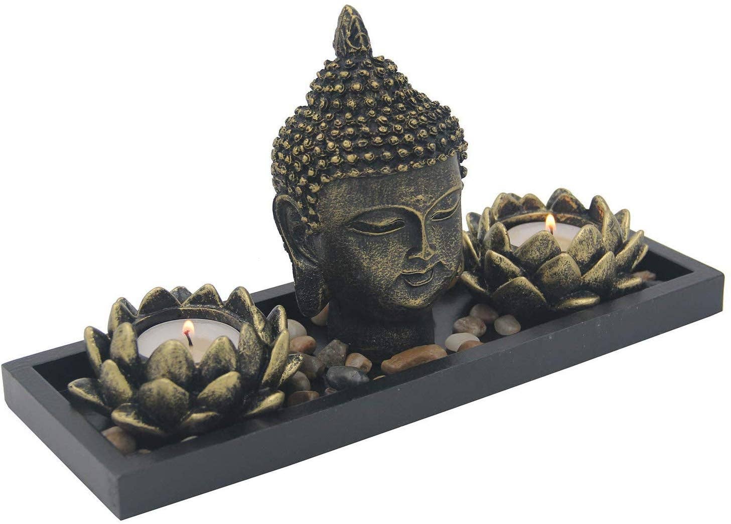 Lungta Imports - Wholesale Incense Holder - Zen Garden Buddha Head Lotus Tea Light Candle Holder Set Home Décor Gift1