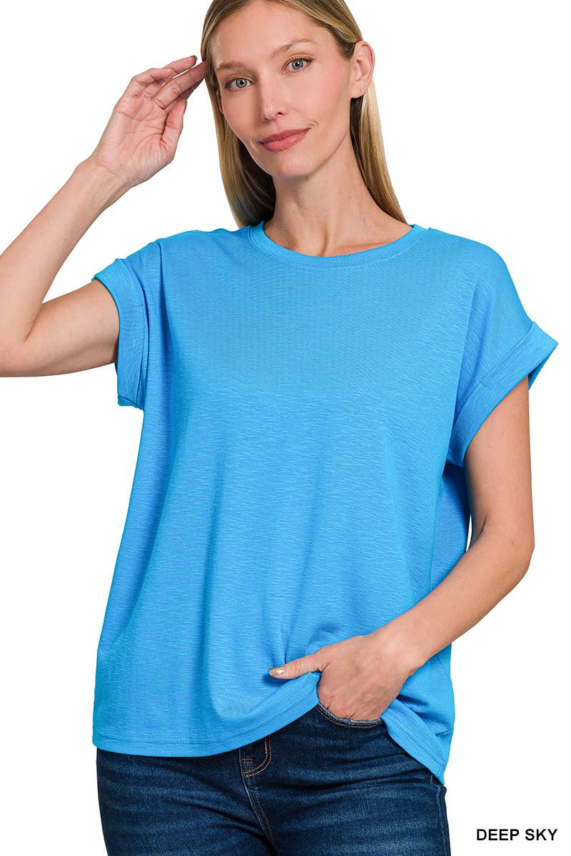 42POPS - Venta al por mayor Jersey corto de punto - Mujer - ..._ SI-27283 Camiseta de Manga Enrollada de Algodón Modal Slub4