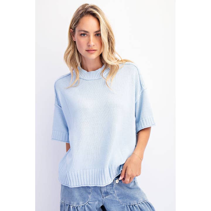 COTIERRA - Wholesale Knit Sweater - Women's - OVERSIZED CREWNECK SHORT SLEEVE SWEATER9