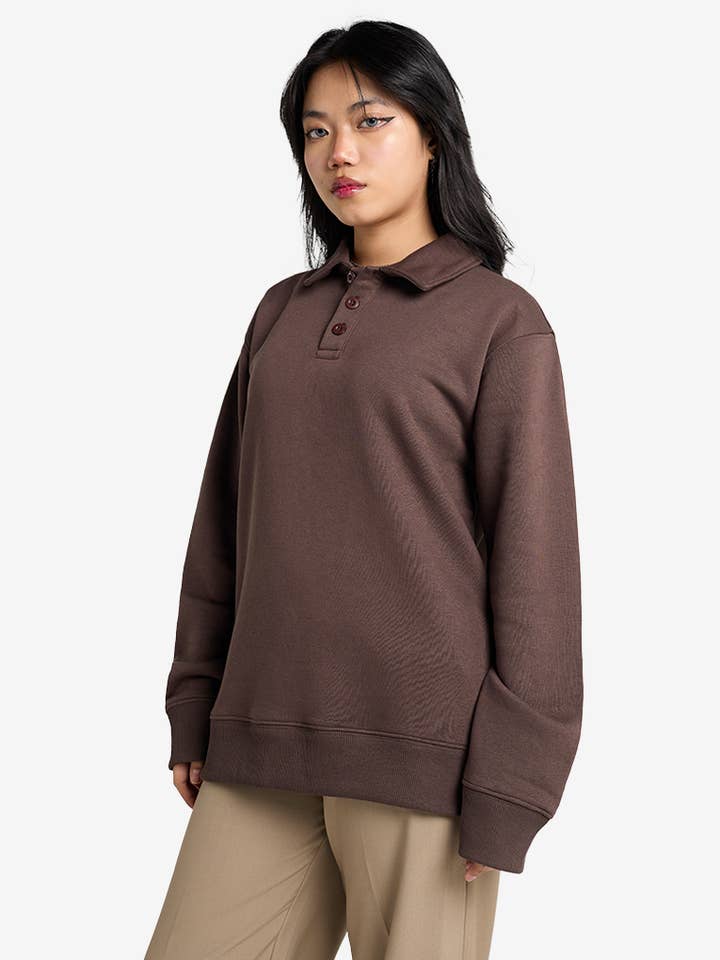 Premium Polo Sweatshirt - Donker Truffel voor wholesale door Strides Co