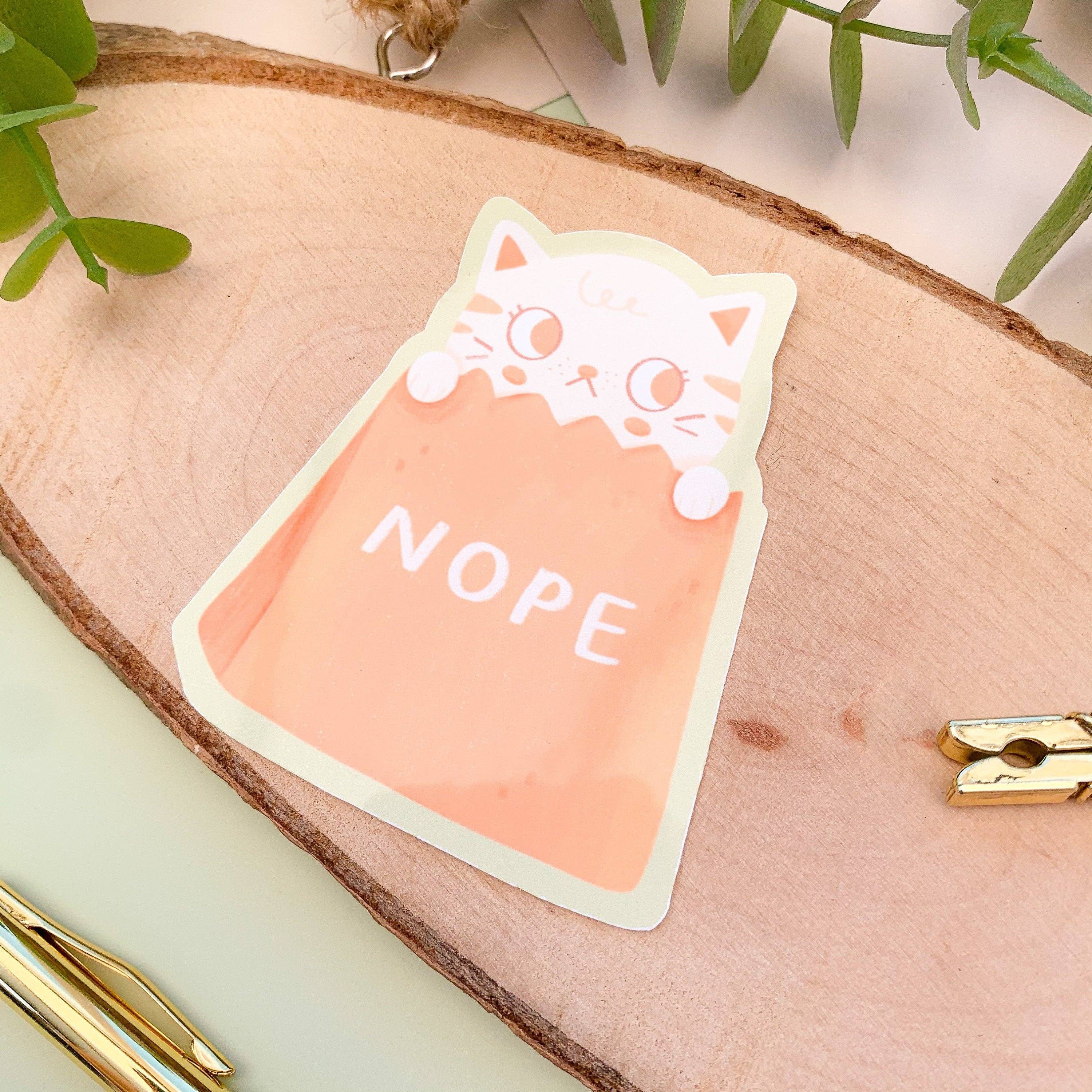 Laurel Mae Art – wholesale Sticker – NOPE Cat - Glossy Vinyl Sticker1