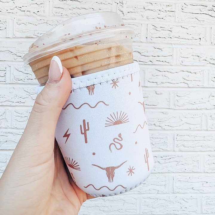 Maddon and Co - Wholesale Drink Huggers & Koozies - Tan Southwest Iced Coffee Sleeve/Koozie - 16oz