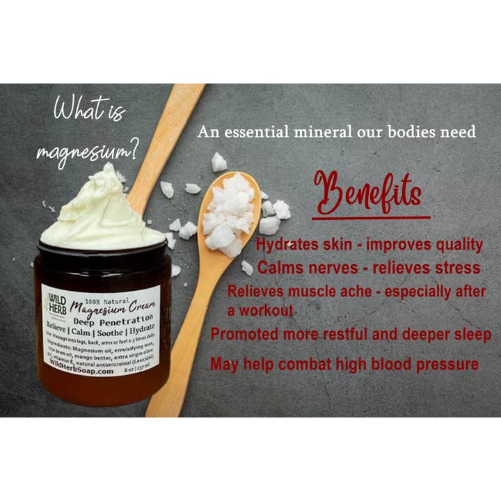 Wild Herb Soap Co - Wholesale Body Cream/Lotion - Silky Magnesium Cream Bulk Buy Rosewood Essential Oil Scent