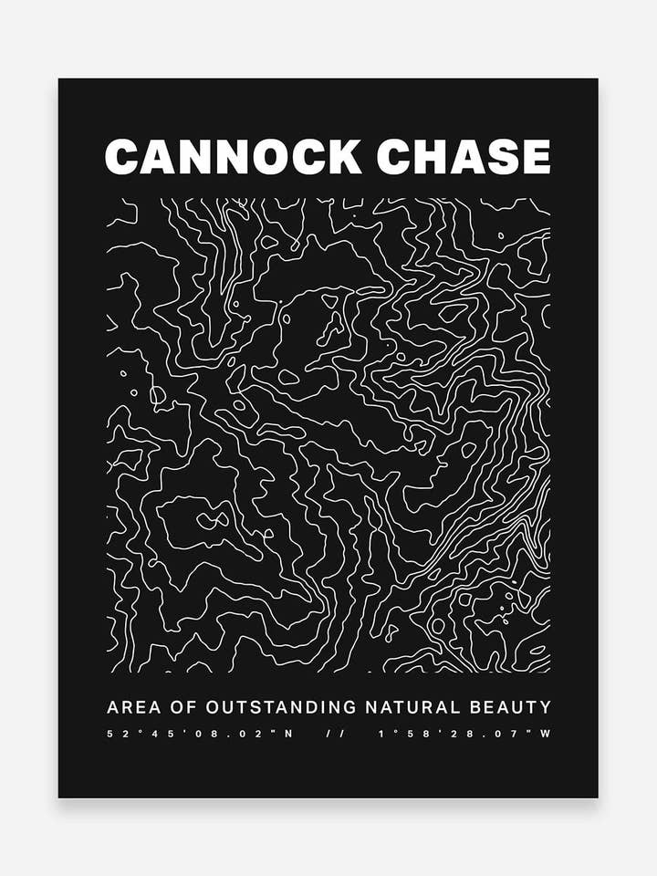 Cannock Chase Contours Kunstdruck für den Großhandel von Trailmaps.com