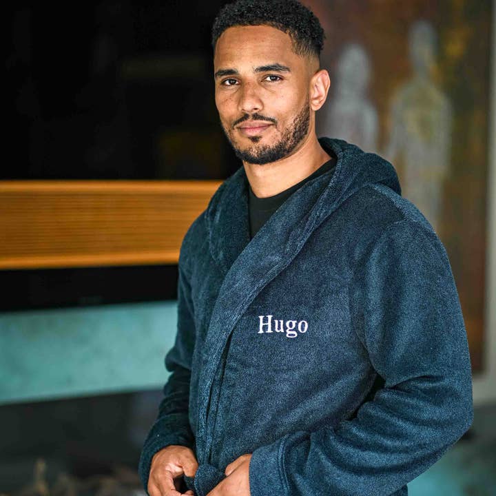 Robe de chambre à capuche bicolore personnalisée pour hommes pour la vente par Lulabay