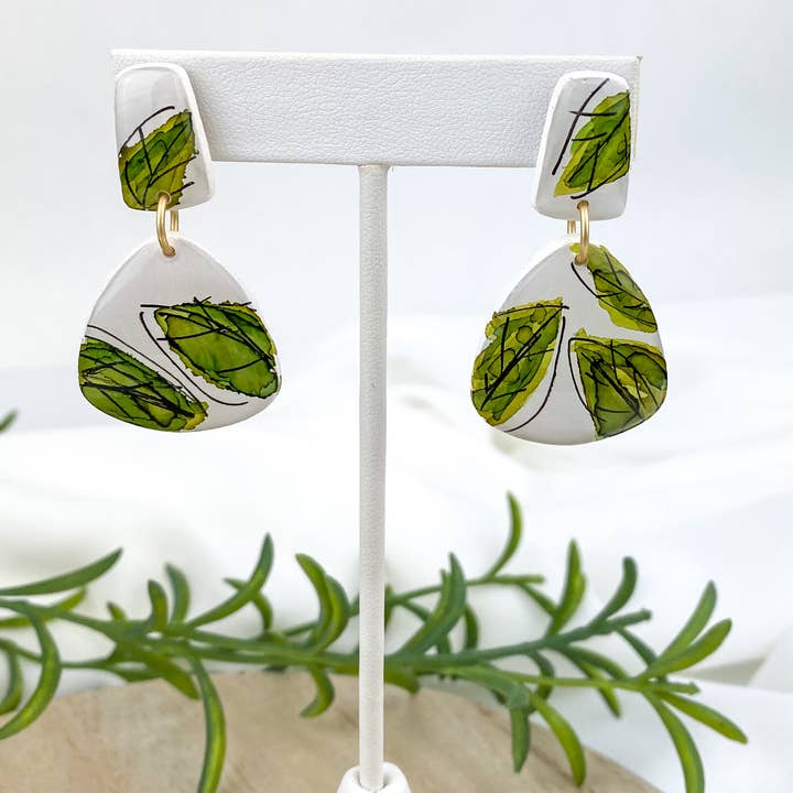 Light Shine - Wholesale Dangle Earrings - Hand Painted Sketchy Flower Clay Earring | Statement Drop1