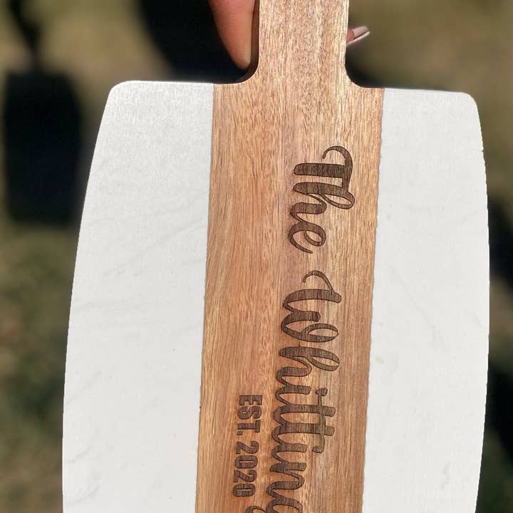 Engraved Acacia & Marble Cutting Board for wholesale by Nettie Crafts