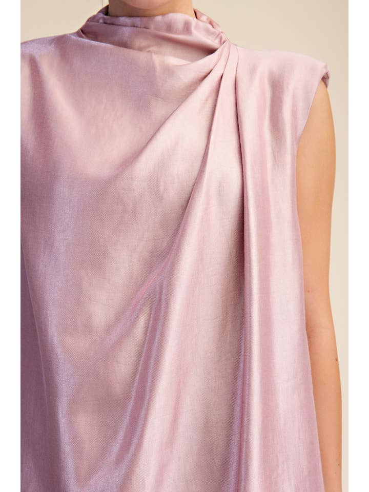 Glam - Wholesale Dress - Women's - Sleeveless Shoulder Pad Gathered Detail Mini Dress10