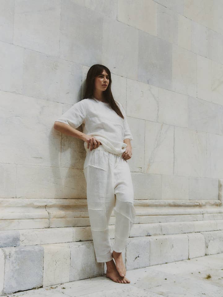 Wabi Sabi linen trousers for wholesale by A Perfect Nomad