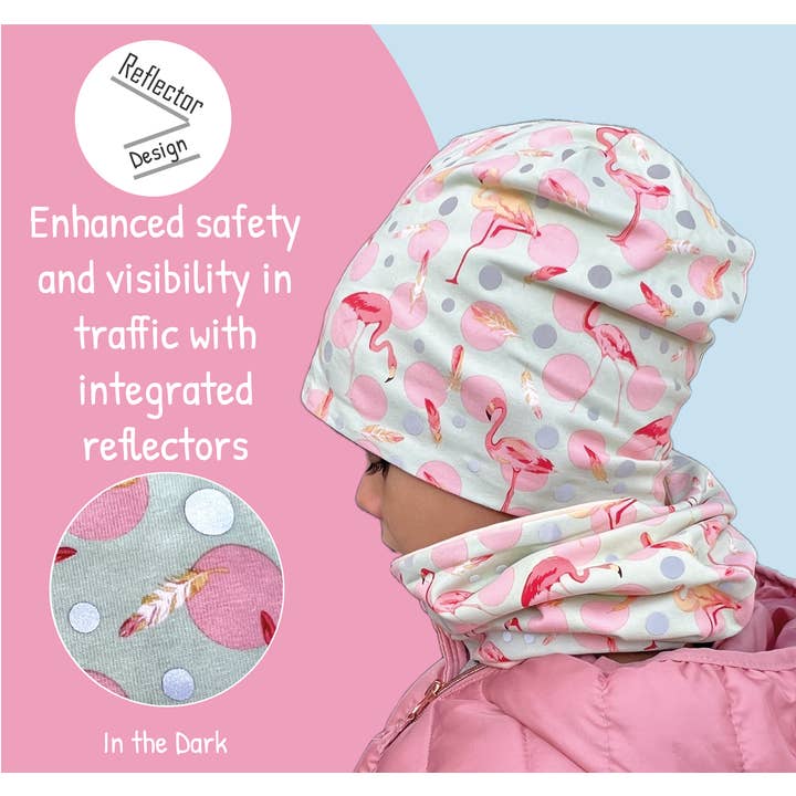HECKBO - Wholesale Beanie - Kids - 360° Reflector Beanie & Loop – Flamingo - Jersey inside