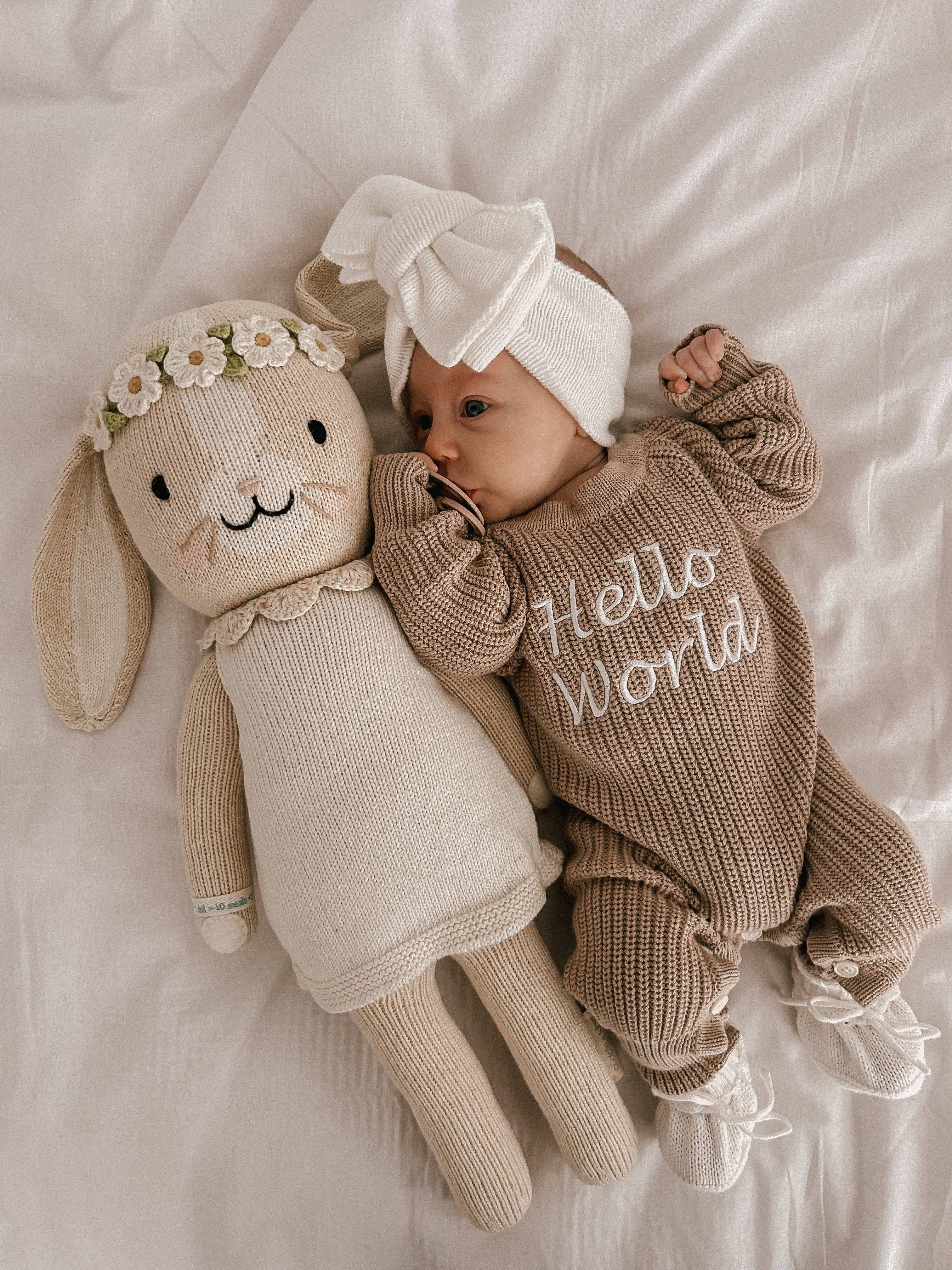 Petite + Co - Wholesale Jumpsuit - Baby - LONG RIBBED ROMPER | TEDDY BROWN1