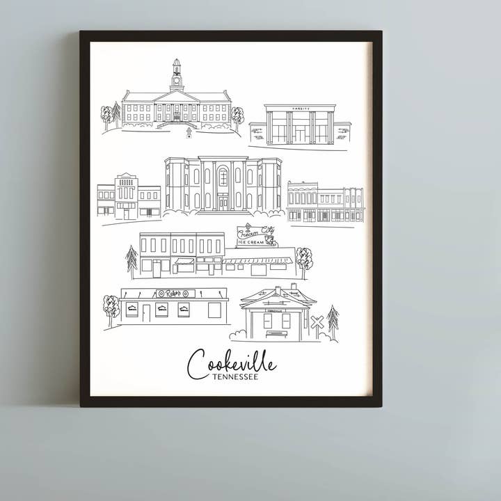 Schizzo di Cookeville, TN - punti di interesse per la vendita all'ingrosso da parte di Simply Sketch Studio