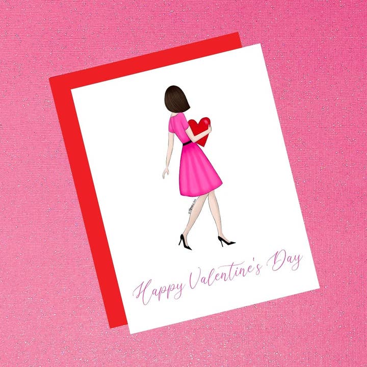 Carte de Mode Saint-Valentin – Option Peau Claire Cheveux Bruns pour la vente par Tiffany Ascensio Designs | Watercolor Greeting Cards
