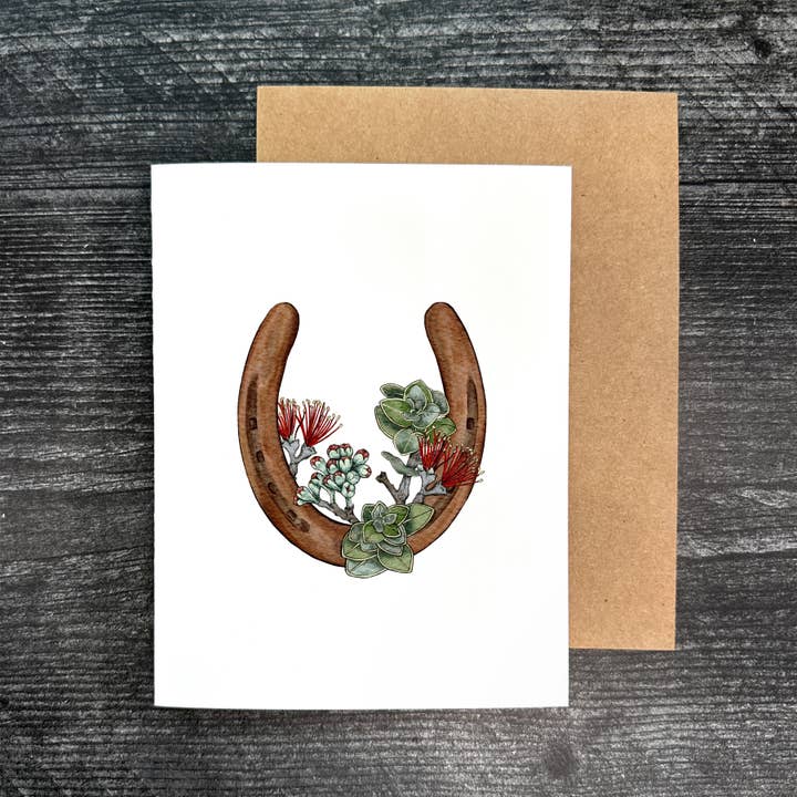 Single Horseshoe- Ohia Lehua | Greeting Card for wholesale by Malina Prints