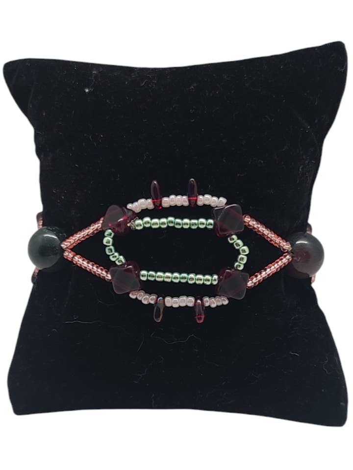 Red and Peach Rhythmic Waves Bracelet for wholesale by Tsuga Beadwork