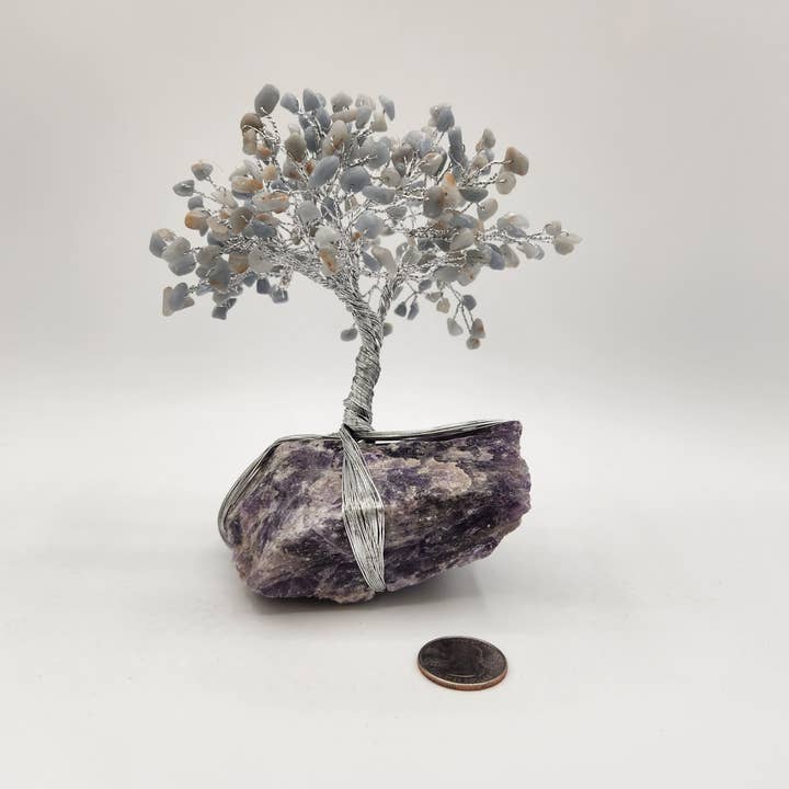 Meraki Gemstones – Engroshandel Spirituelle sten og krystaller – Ædelstenstræ-Engelsten/Chevron Ametyst Base m/Sølvtråd