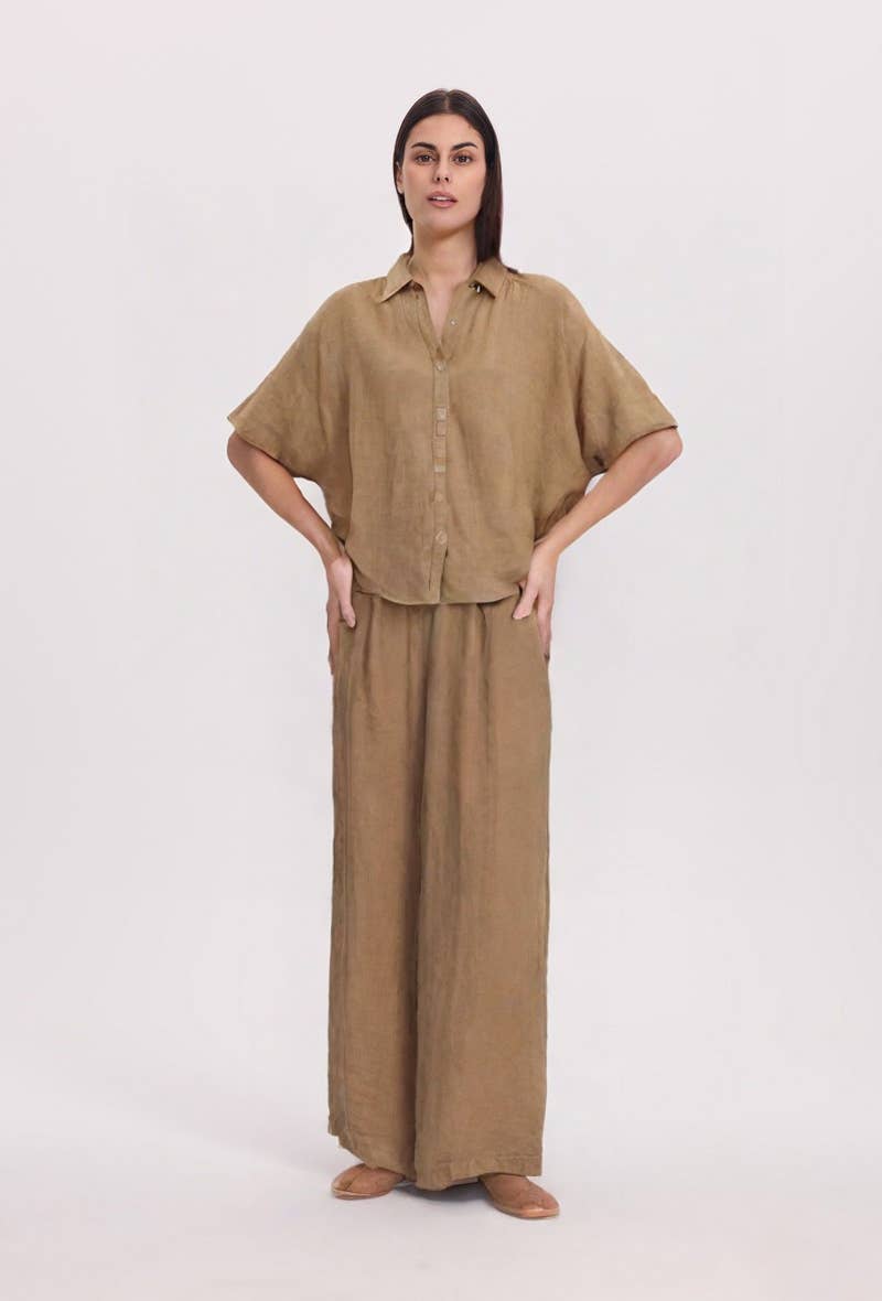 Camel Oversized linen shirt for wholesale on Faire1