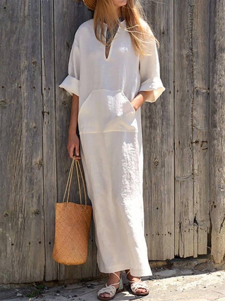 Chicto - Wholesale Dress - Women's - Summer Daily Half Sleeve Slit Women Dress