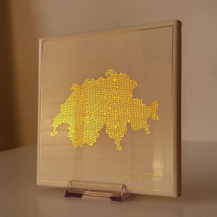 Faience tile - Gold Swiss with inscription / Thomas Bertrand Paris for wholesale by Thomas Bertrand Paris