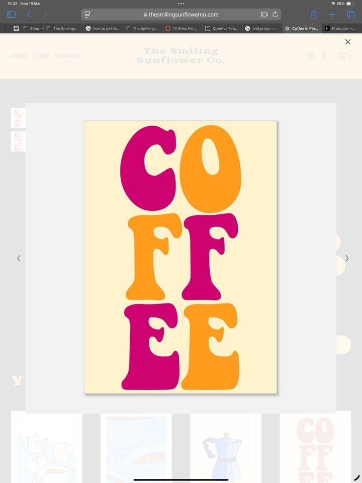 Coffee In Pink/Orange Bold Retro Style Wall Art for wholesale by The Smiling Sunflower Co.