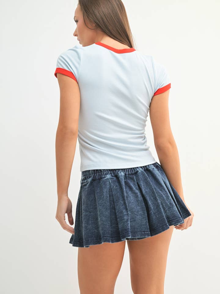 Mono B - Wholesale T-Shirt - Women's - Micro-Ribbed Contrast Trim Fitted Baby Tee