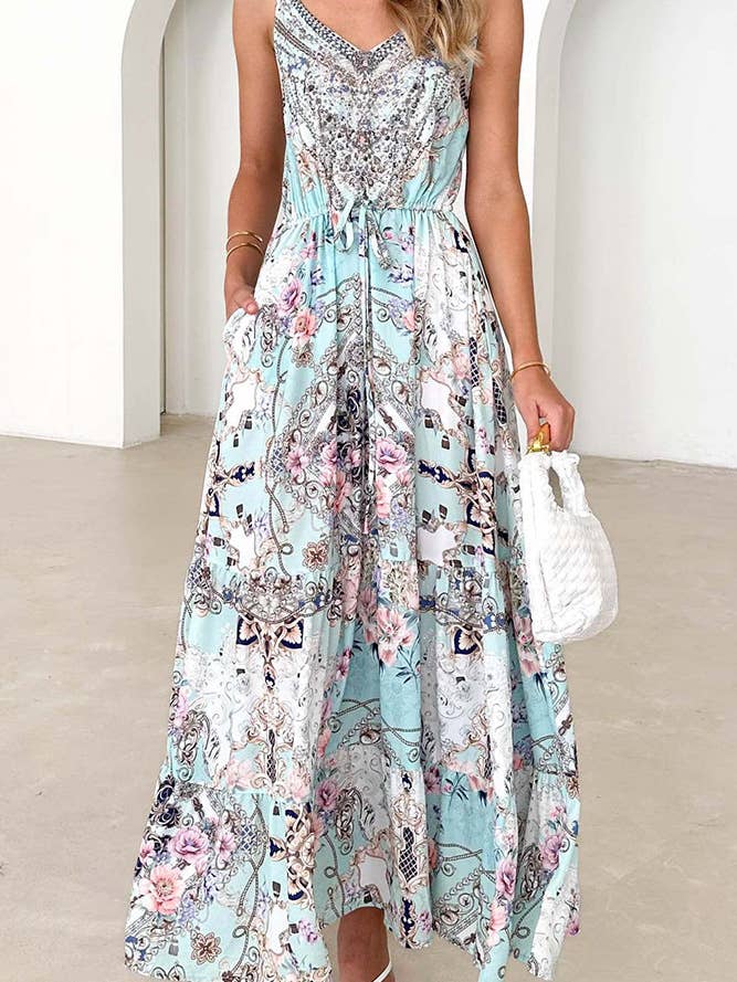 Summer Vintage Bohemia Spaghetti Maxi Dress QXX070 for wholesale by UNISHE